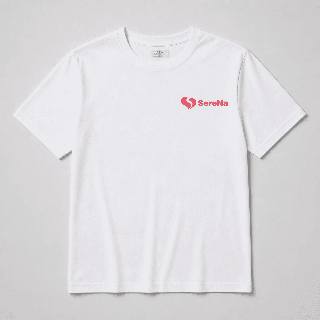 SereNa white t-shirt flat lay