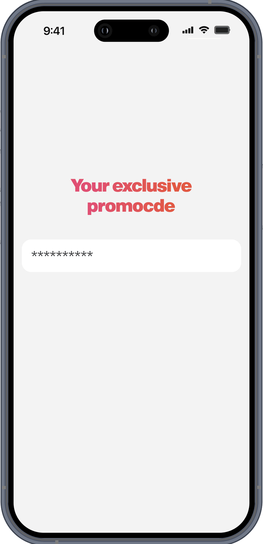 SereNa app showing an exclusive promo code